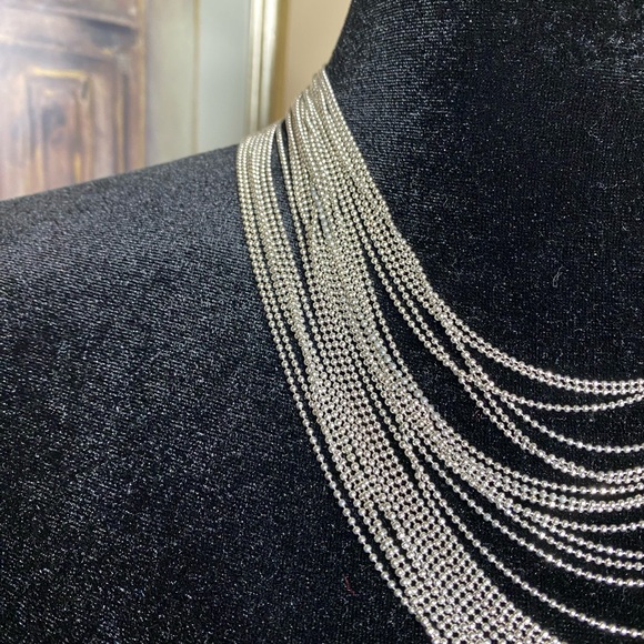 Silver Beaded Multi Chain Necklace - Picture 3 of 4